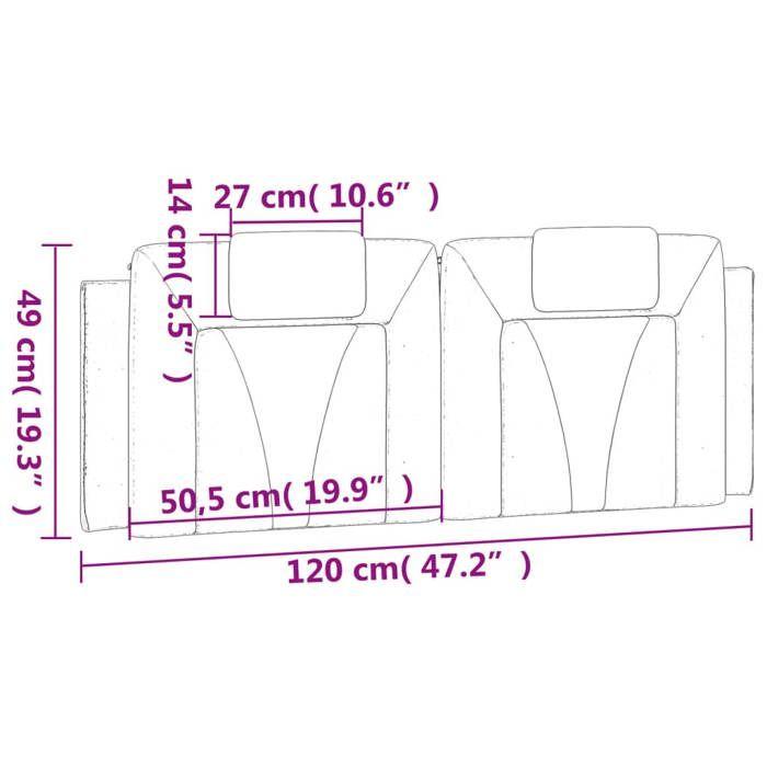 VidaXL Coussin de Tête de Lit, Oreiller de Lecture avec Fermeture à Glissière, Coussin de Lecture pour Lit Chambre, Noir et 374787