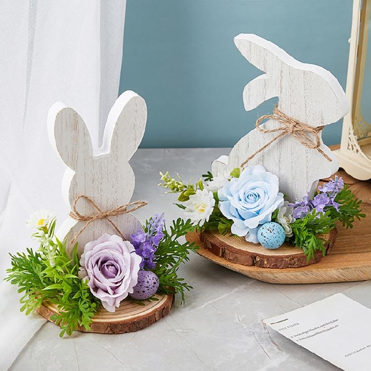 Easters Rabbit Wood Ornament Cartoon Rabbit Wood Crafts for Easters Home Party Desktop Decoration