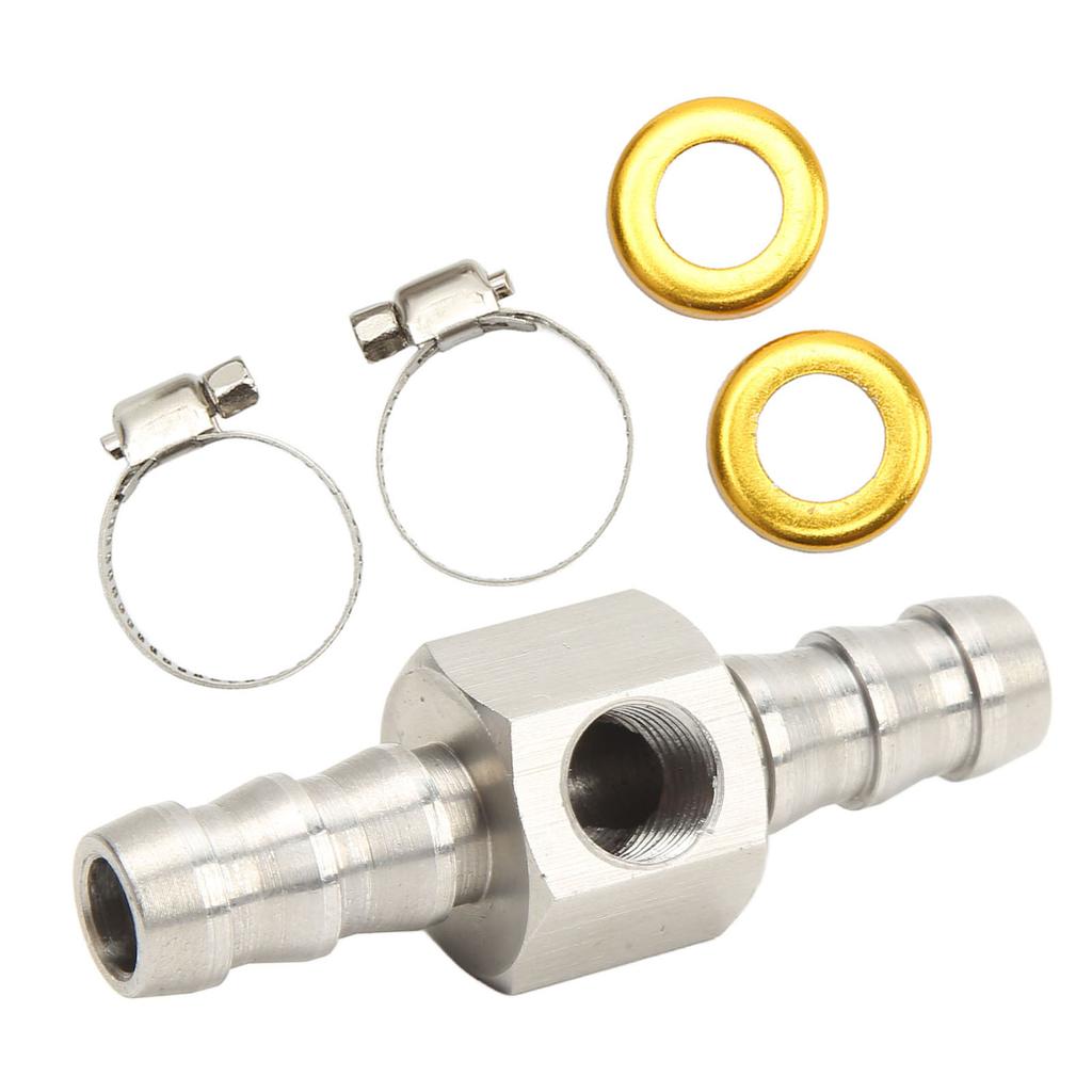 Fuel Line T Fitting Adapter 304 Stainless Steel Pressure Gauge Sensor Adapter with Clamp for Gearboxes Coolant Carburetor Lines 3/8in