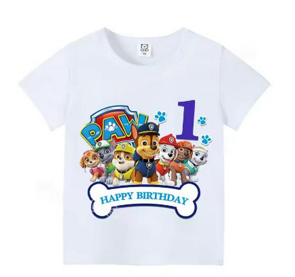 Children's Cartoon Paw Patrol Cotton T-shirt, Numbers 1-9, Short Sleeve, European and American Style