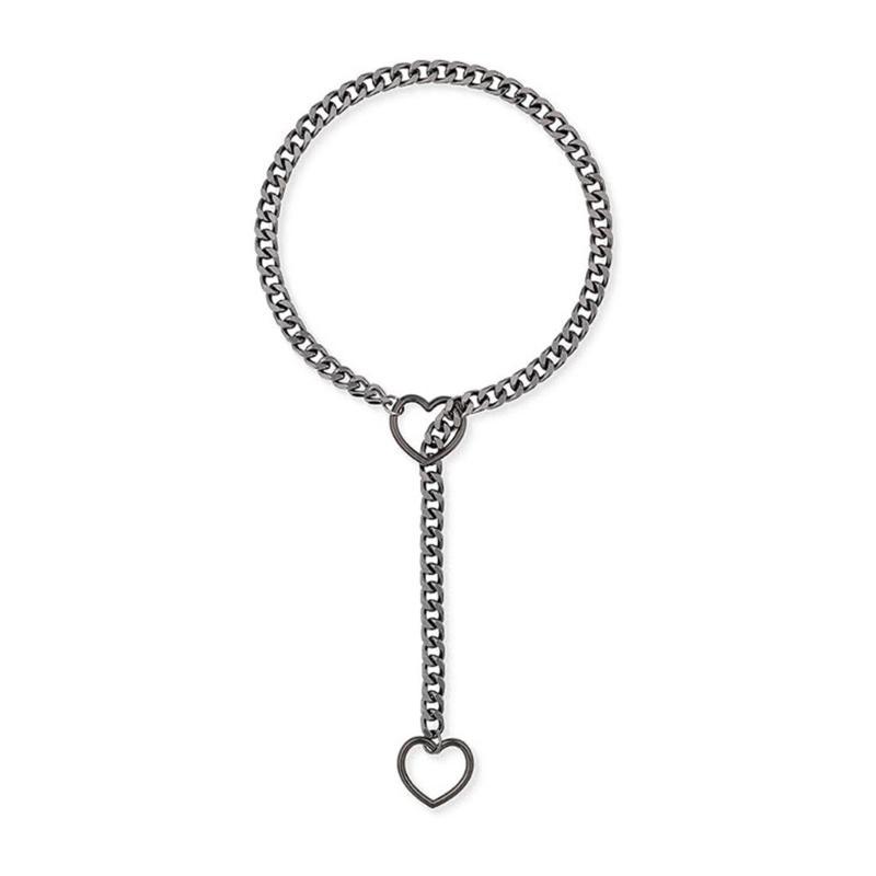 HX6F Punk Rock Heart Pendant Necklace Hip Punk Rock Inspired Necklace with Adjustable Heart Charm Stylish Neck Chains чёрный