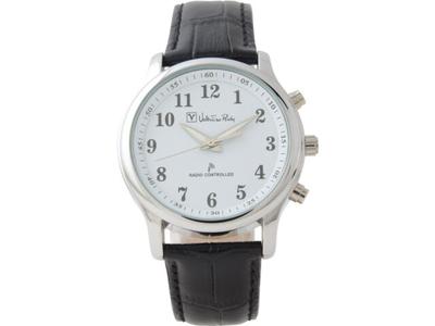 Valentino Rudy Watch VR-575 Black Leather Band Metal Case Radio Controlled NEW