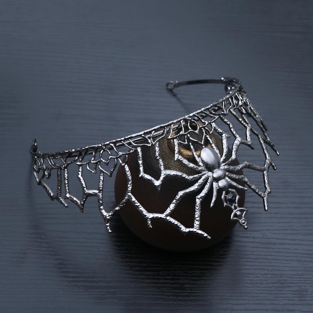 Gothic Spider Web Crown Black Crystal Headpiece Metal Tiara Suitable for Men and Women's Steampunk Halloween Costume Headwear