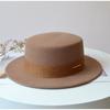Hat Women's Autumn and Winter Retro British Hat Woolen Top Hat Wide Edge Fashion Versatile Ins Internet Celebrity Flat Top Hat