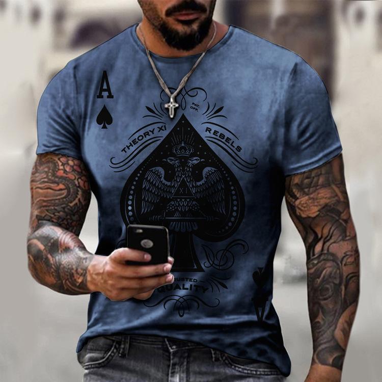 Men's T-shirt Loose Casual New Playing Cards Printed Tops Men's Large Size T-shirt