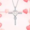 Cross Pendant Necklace with Heart Frame and Pearl Center Sparkling Stone Accent Faith Inspired Jewelry for Women
