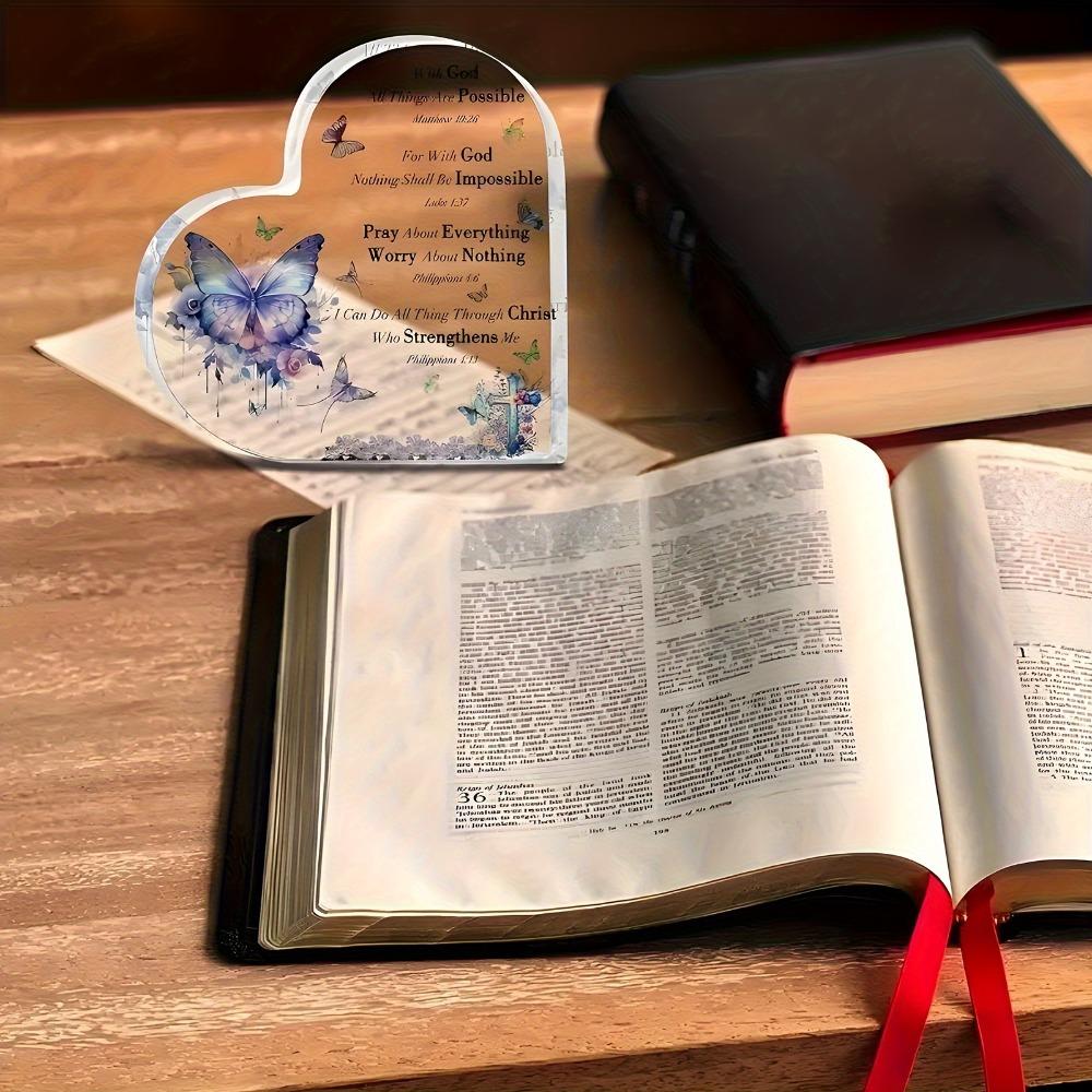 Regalo Cristiano Religione Santa, Fiori Farfalla Viola, Regalo Ispiratore, Con Versetti Biblici e Preghiera Decorazione Desktop Cristiana per Donne, Asilo