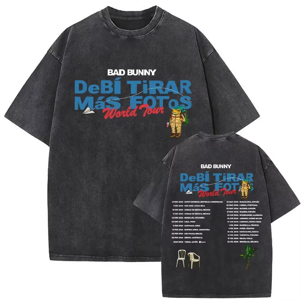 Camiseta Gráfica Bad Bunny Un Verano Sin Ti Vintage Lavada Moda Masculina Oversize Streetwear Femenina Camisetas de Algodón de Alta Calidad