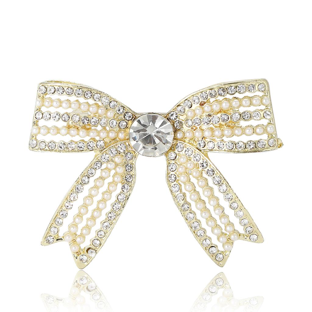 Creative Alloy Pearl Rhinestone Bow Brooch Small Fragrant Temperament Women'S Clothing Corsage Jewelry Pin