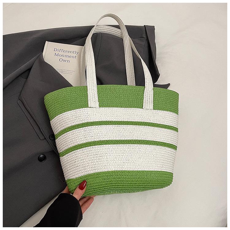 Striped large-capacity straw bag women's new summer woven shoulder bag seaside vacation beach bag