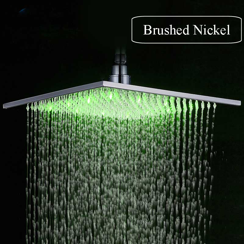 Matte Black Rain Shower Head LED Changing 16" Square Brass Shower Head Faucet Bathroom Accessory Top Over-head Shower Sprayer