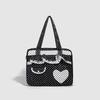 Retro Polka Dot Love Commuter Canvas Bag Large Capacity Contrasting Color Tote Bag Versatile Portable Underarm Shoulder Bag Women
