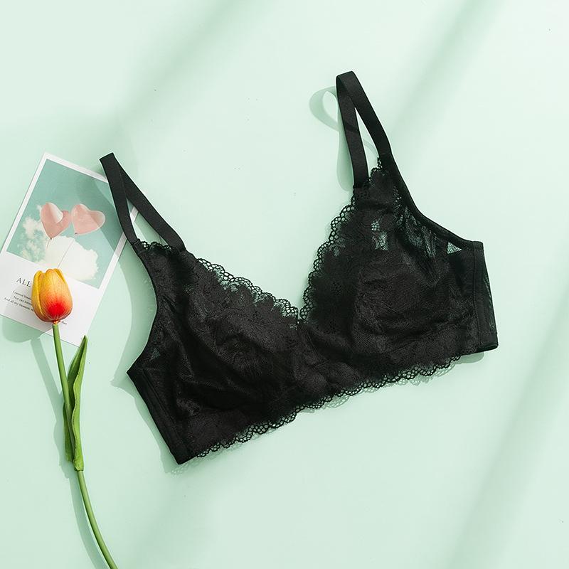 Spring and summer silk rimless bra, lace sexy thin big chest mulberry silk underwear breathable S