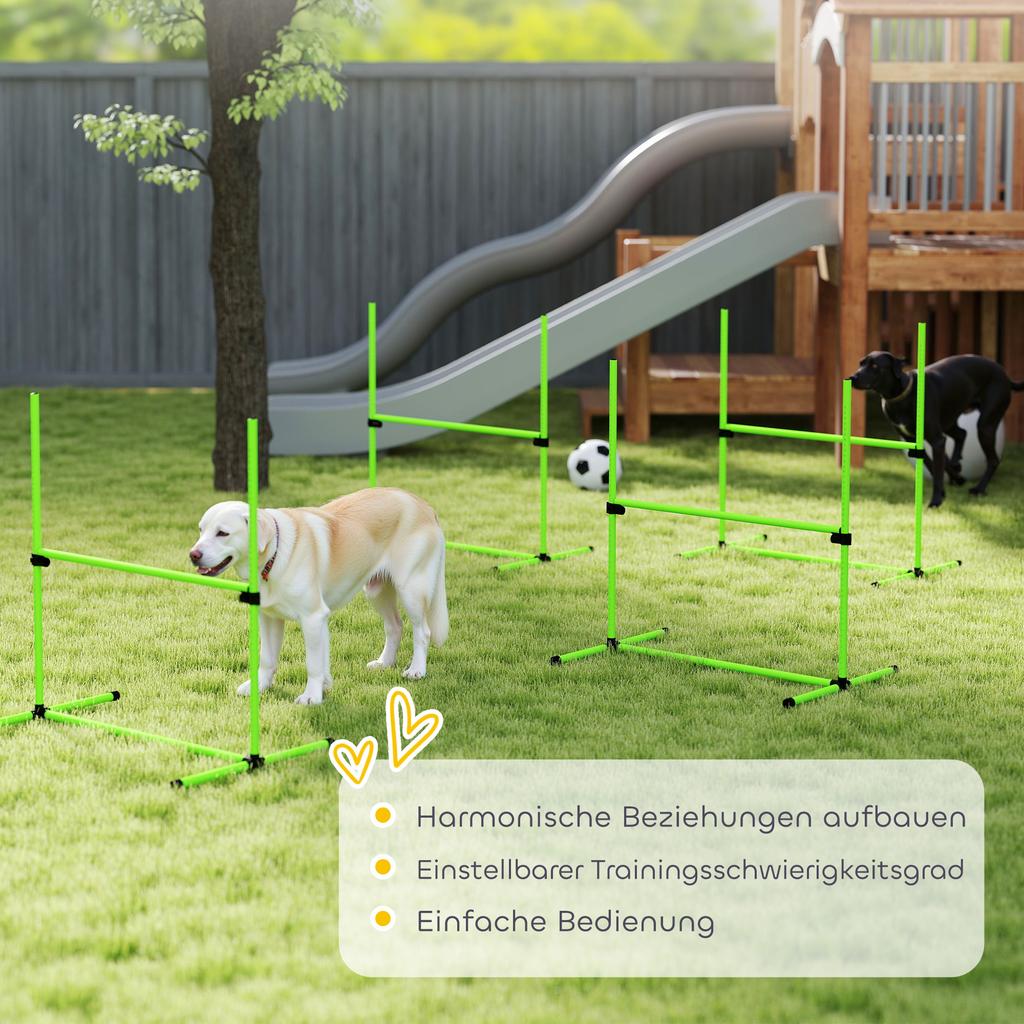 Dog Agility Set, 4-Piece Height-Adjustable Agility Equipment with 4 Hurdles, Carry Bag, 99 x 65 x 94 cm, Green