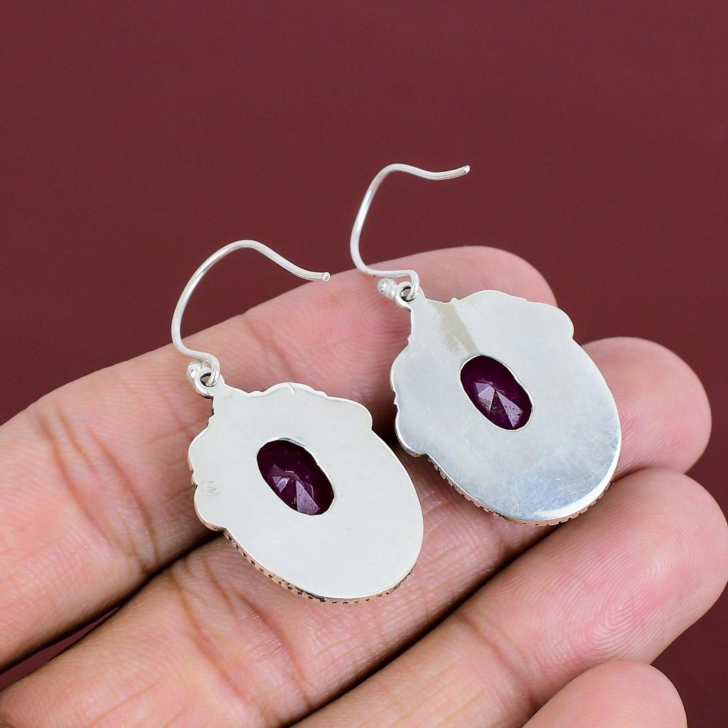 Faceted Kashmir Ruby Earring 925 Sterling Silver Earring Vintage Earrings Kashmir Ruby Real Gemstone Jewelry Handmade Earring Gifts For Her