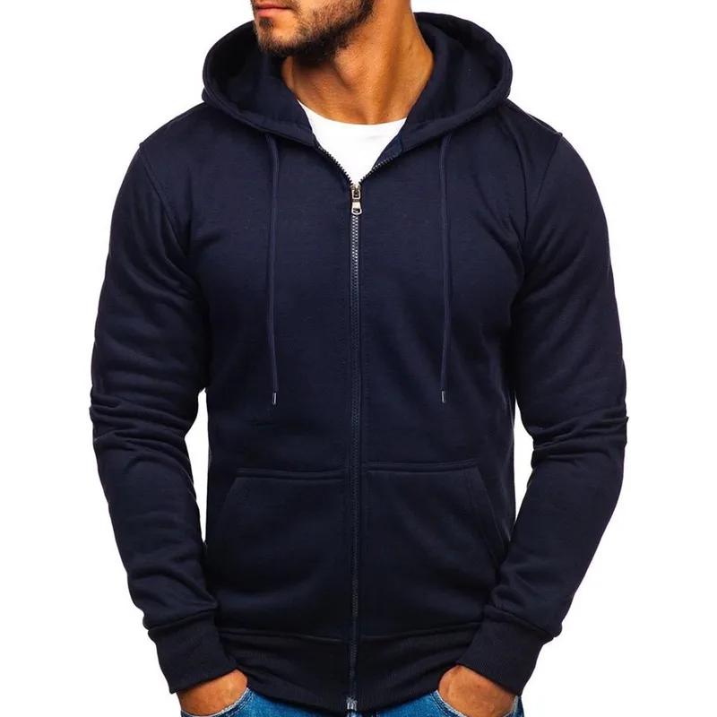 Fashion Men's Casual Slim Fit Autumn European Size Cardigan Solid Color Zipper Cardigan Hooded Hoodie Coat