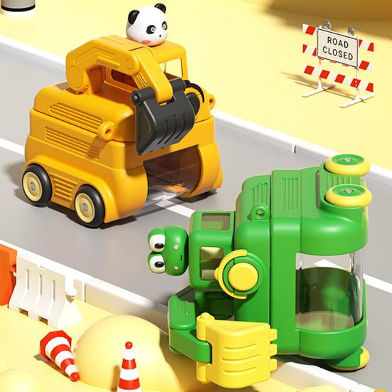 Excavator Water Bottle for Kids 500ml Leak-Proof Cartoon Cup with Wheels Adjustable Strap