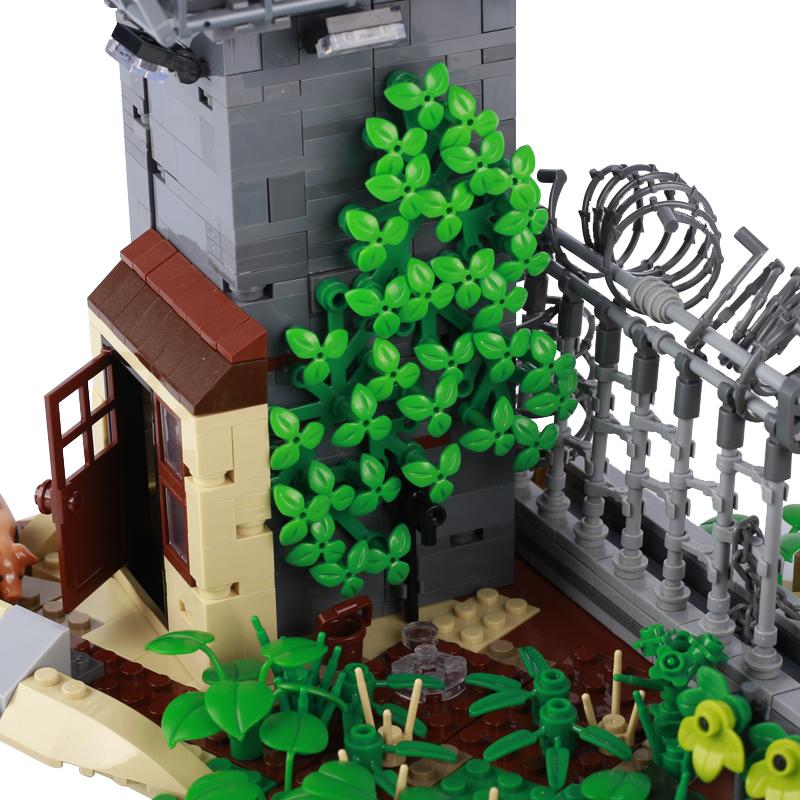 MOC Città Uomo Zombie Zai Rovine Scena Torre Recinzione Prigione Edificio Blocchi da Costruzione a Particelle Piccole Giocattolo