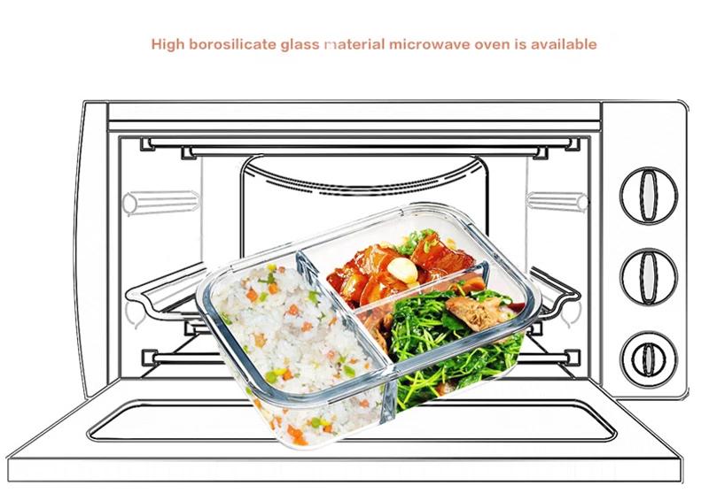 New style Lunch Box Glass 1111ml Microwave Bento Box Food Storage Box school food containers compartment