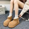 Winter neue kurzschaftige Stiefel mit großem Schaft für Damen, warm gefütterte Baumwollschuhe mit dicker Sohle, echte Leder-Schneestiefel für Damen