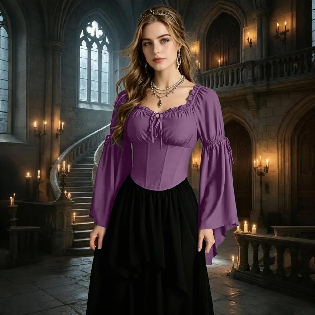 Women's Off-the-Shoulder Blouse with Elastic Neckline Vintage Top for Casual Wear