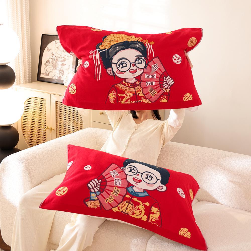 Par de Fronhas de Algodão Antiderrapantes - Design Festivo Vermelho, Absorventes de Suor, Anti-Queda, Frete Grátis