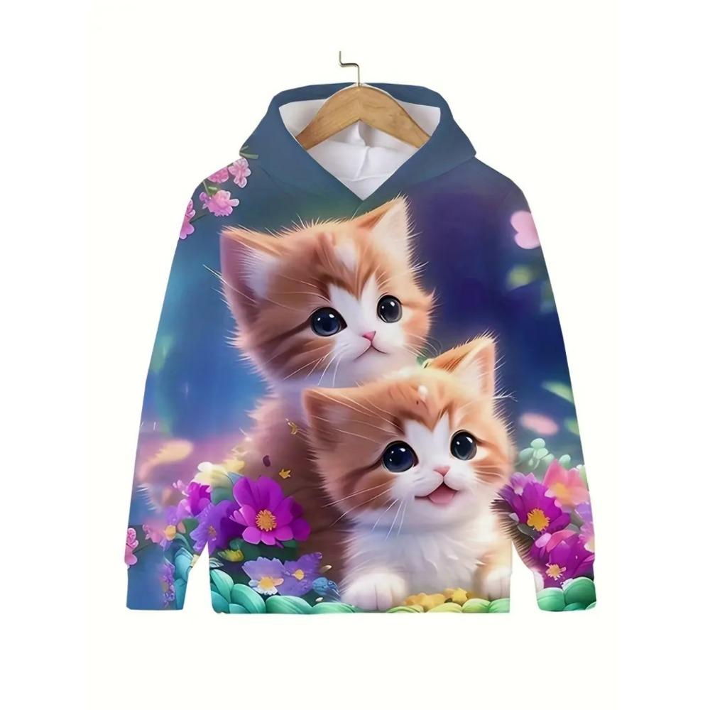 Kinderbekleidung Mädchenkleidung Kawaii Katze Langarm Kapuzenpullover Lässige Kinderkleidung Herbst Pullover Mädchen Sweatshirt Outdoor Oberteile