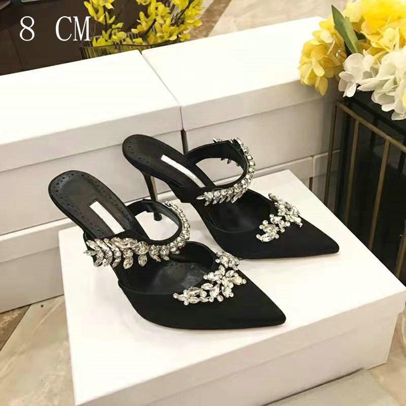Luxury Crystal Slipper Wheat-Ear Rhinestone Pointed Sandals Silk Satin Covered Head High Heels Slippers Woman
