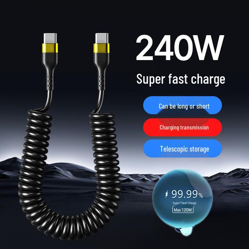 240W Super Fast Charging Retractable Type-C Cable, 6A, Compatible with Apple, Huawei, VIVO