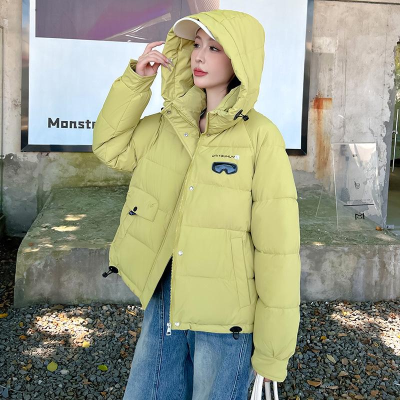 

Короткая хлопковая куртка с капюшоном женская зимняя одежда свободная утолщенная теплая куртка куртка-пуховик M жёлтый