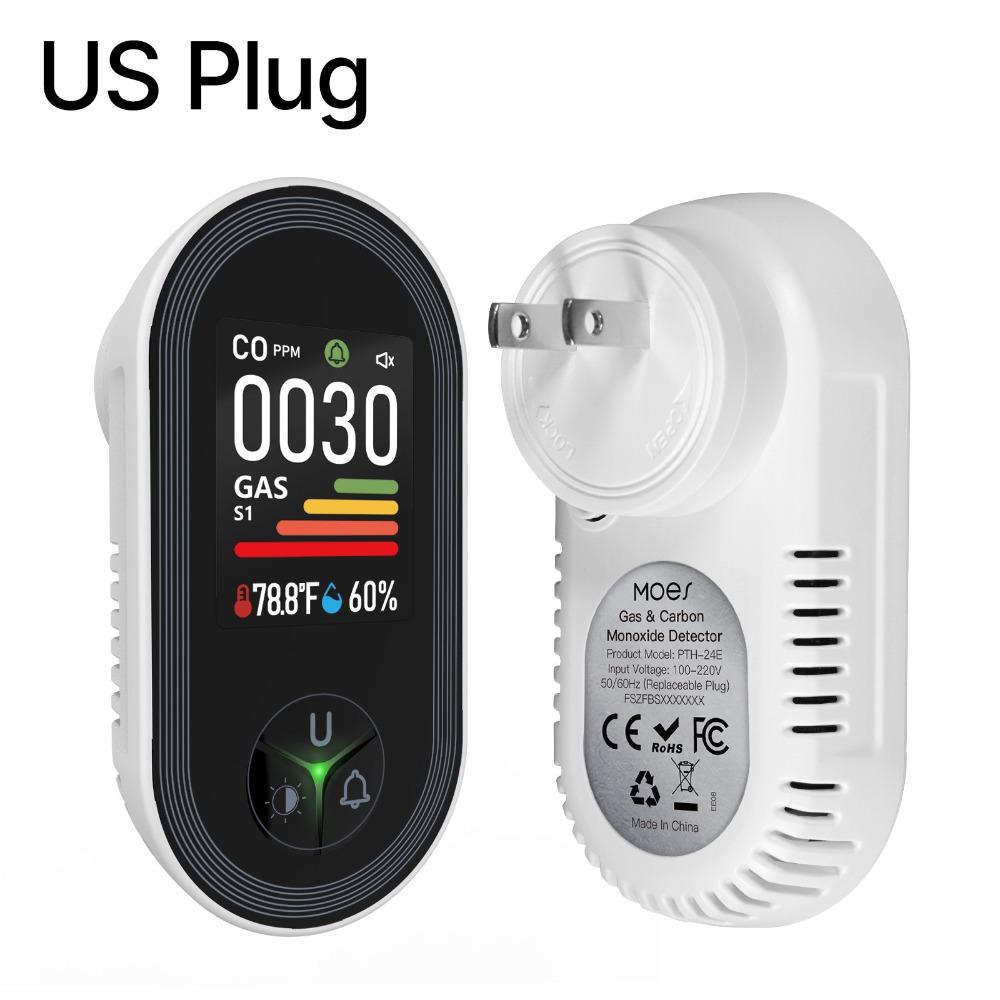 3-in-1/4-in-1 CO Detector Plug-in with Temperature & Humidity Sensor Gas Detector Built-in Alarm Digital Display