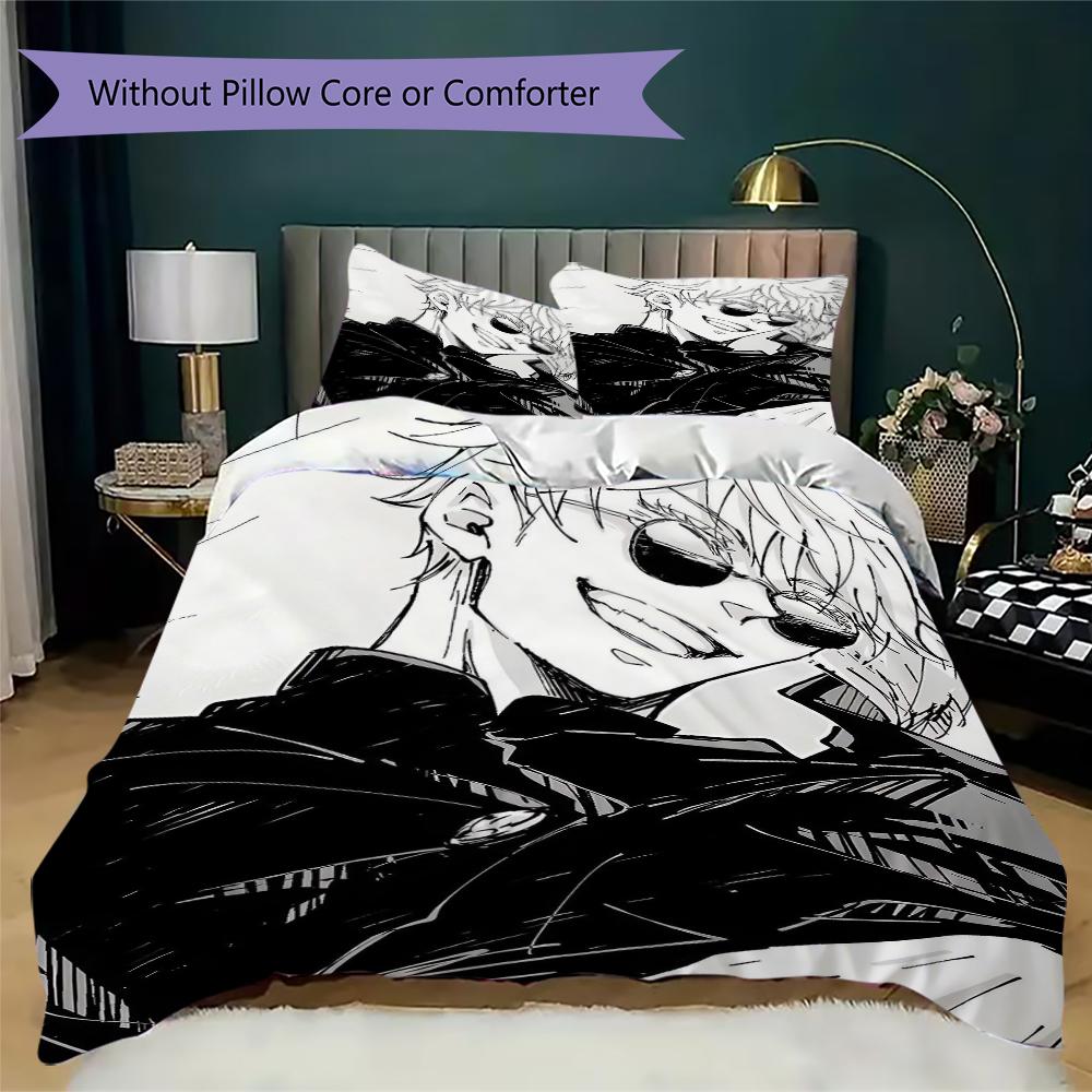Jujutsu Kaisen Muster Bettwäsche Steppset Steppdecke Kissenbezug Heimdekoration Geburtstagsgeschenk (1 * Bettbezug + 2 * Kissenbezug ohne Füllung)