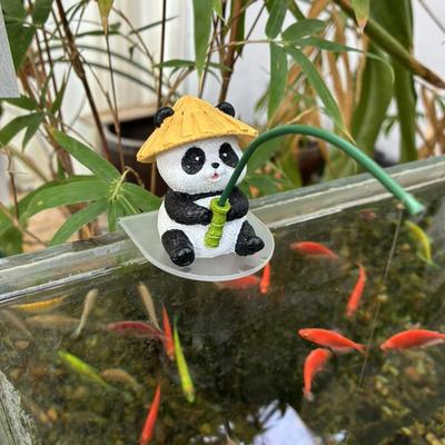 Panda Figurines Resin Fishing Panda Desk Ornament Garden Statues for Yard Patio Porch Balcony Lawn Outdoor Aquarium Tank Pond