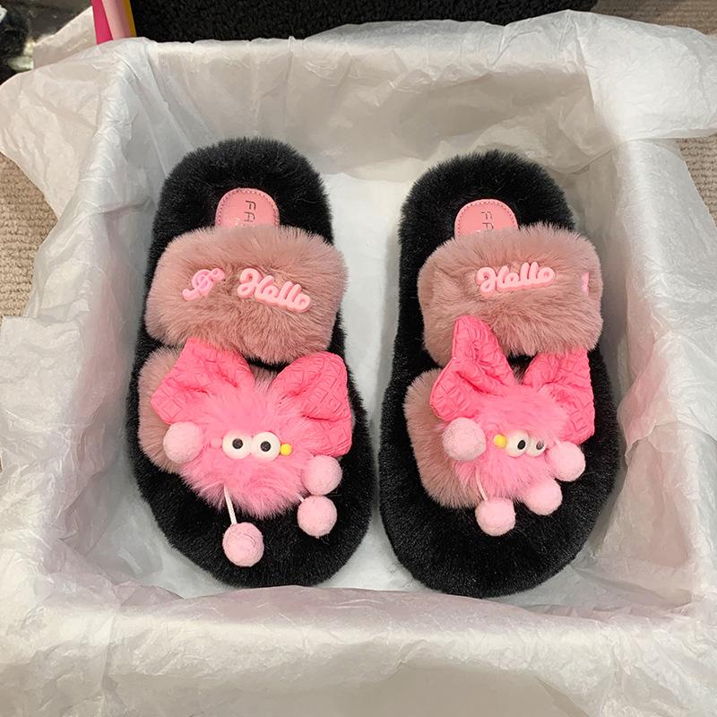 Cotton slippers women's new winter girl home thick bottom non-slip warm soft bottom plush couple foreign style fluffy slippers