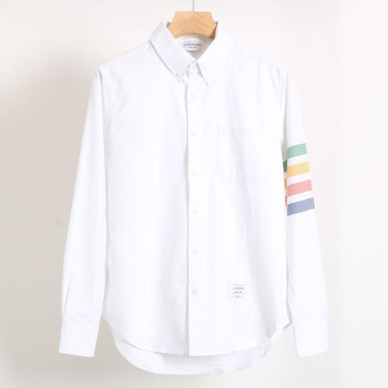 Foreign Trade Pure Cotton Oxford Cloth White Shirts Men's Classic Four Bars Business Long sleeve Trendy Casual Couple Shirt Trendy