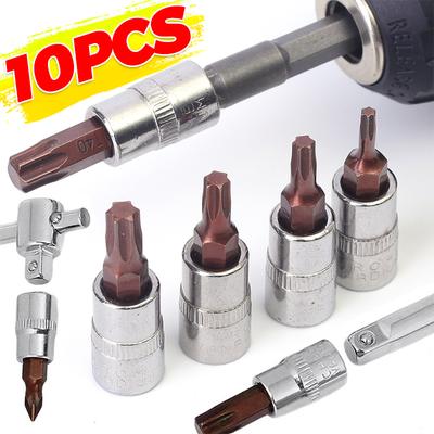 5-10pcs 1/4 Inch Hex Shank Screwdriver Bit Torx Drive Socket Alloy Steel Batch Sleeve Repair Hand Tools For Household T15 - T40