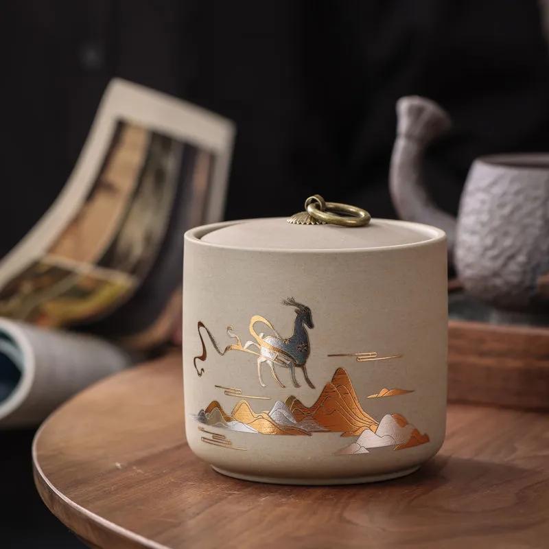 High-grade Rough Pottery Tea Sealed Jar Home Flower Tea Dried Fruit Moisture-proof Storage Cans Small Size Tea Packaging Caddy