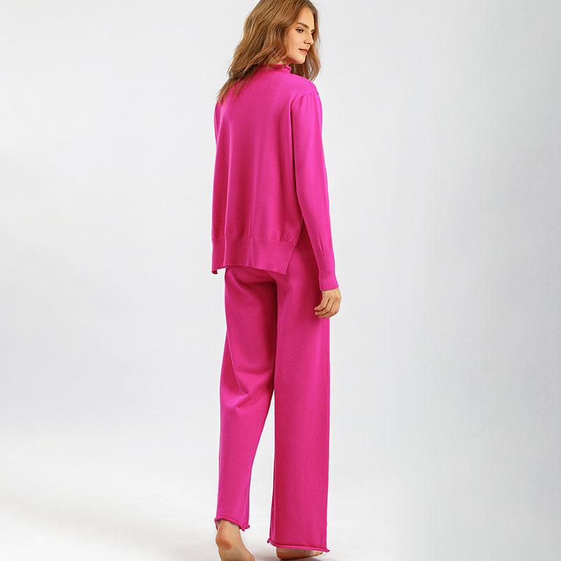 Autumn Winter Women's Knitted Pants Suits Round Neck Slit Sweater Loose Casual Knitted Wide-leg Pants Two-piece Knitted Suit Outfits