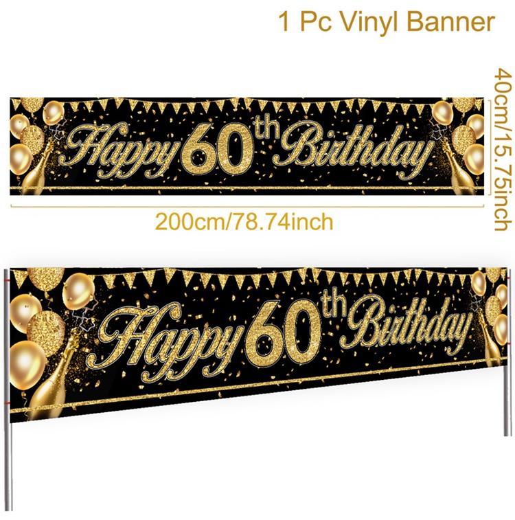 Gold Glitter Banner Happy Birthday Decoration 18 21 60 70 Years Old Birthday Party Banner Gold Black Birthday Decoration
