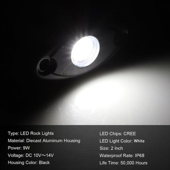 8X White LED Lights Underbody Trail Rock Glow Rig Lamp Offroad SUV Pickup Truck