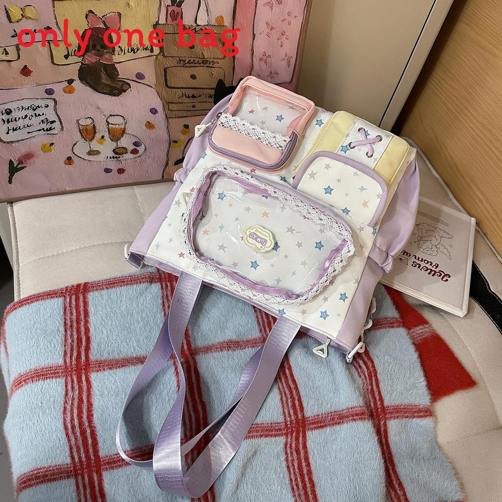 Spring New Student Backpack With Color Block Design And Nylon Material For School Use