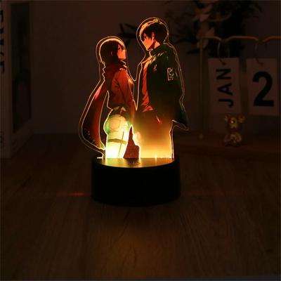 Lâmpadas 3D de Figuras de Anime Attack on Titan Luz Noturna LED Desenho Animado Presentes para Crianças 7 Cores Toque Inteligente Lâmpada USB Decoração de Quarto