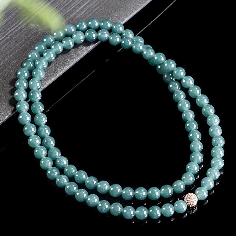 Blue Water Jade Bead Necklace - Ice Type, 6.5mm-12mm Beads, Women's Sweater Chain
