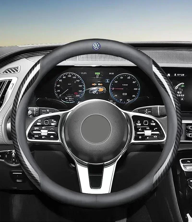 Valve Stems Caps Car Sticker Hot 2025 New B5 VW For Volkswagen Leather Carbon Fiber Car Steering Wheel Cover Car Accessories For QR9