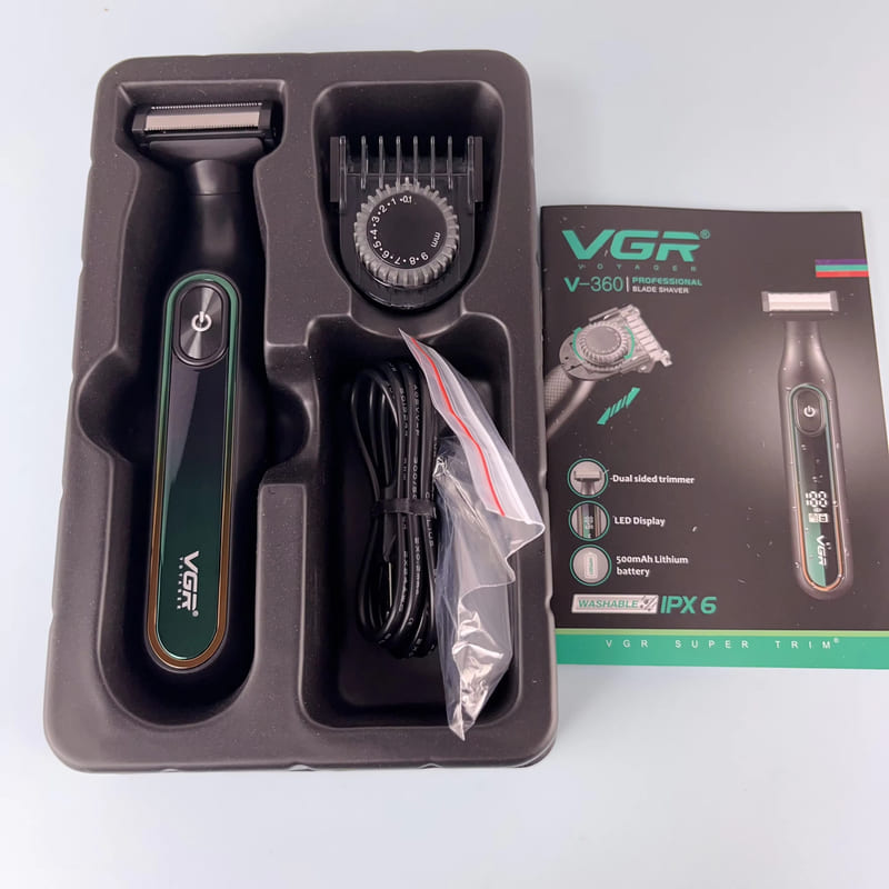 Original VGR V-360 Hair Trimmer IPX6 Waterproof Household Rechargeable Adjustable Razor Full Body Washable Reciprocating Men's Beard Trimmer Shaver