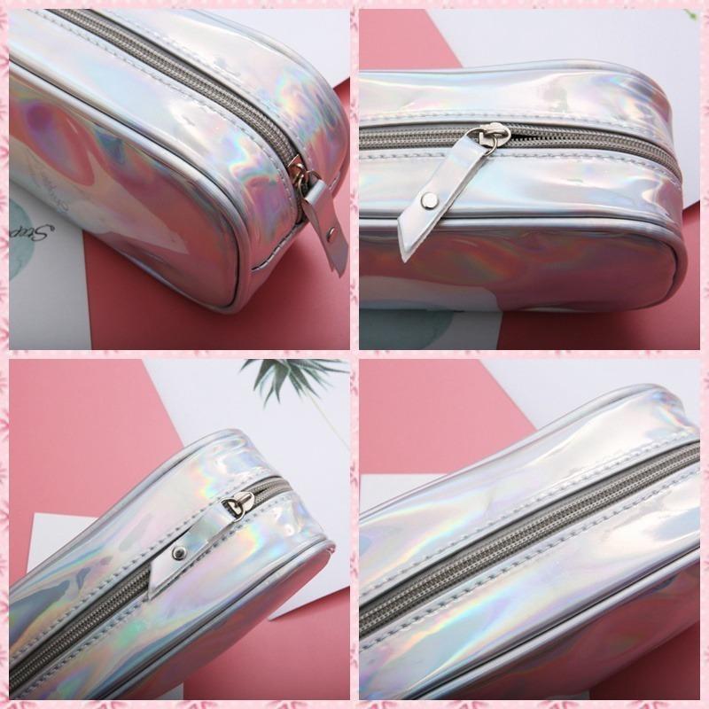 1pcs Women Fashion Cosmetic Bag Semi-circular Illusion Laser Makeup Bag Portable Dumpling Shape Travel Amenity Bag Storage Bag