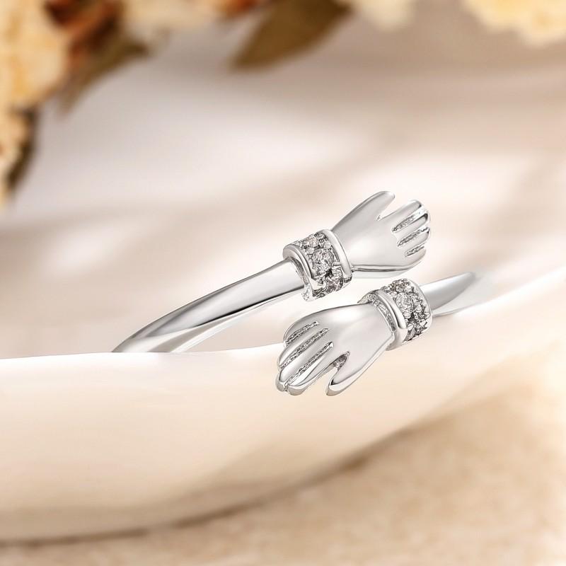 Huitan Anillos Abrazo de Amor Anillos de Apertura Ajustables para Mujer Aleación de Zinc Color/Color Oro Moda Accesorios Redimensionables Zircón Creativo