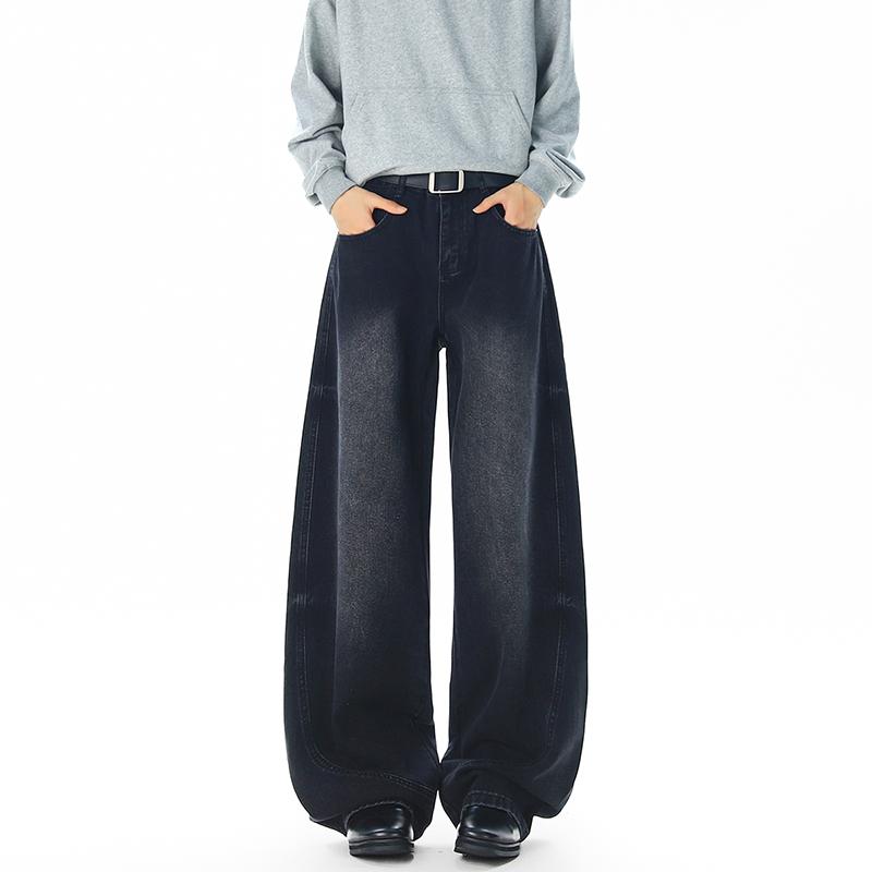 Retro Washed Workwear Jeans, Men's Wide Leg Pants, Straight Leg Pants