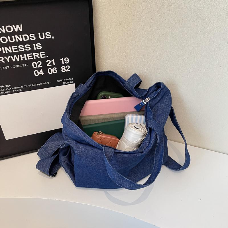 Large Capacity Student Tote Bag Solid Color Shoulder Crossbody Bag