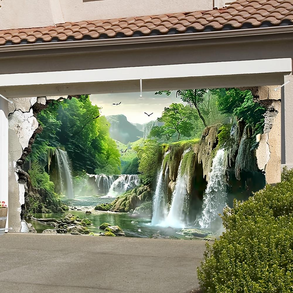 Single 2D Planar Forest Waterfall Garage Door Banner - Vibrant Outdoor Decoration Polyester Material Outdoor Decoration